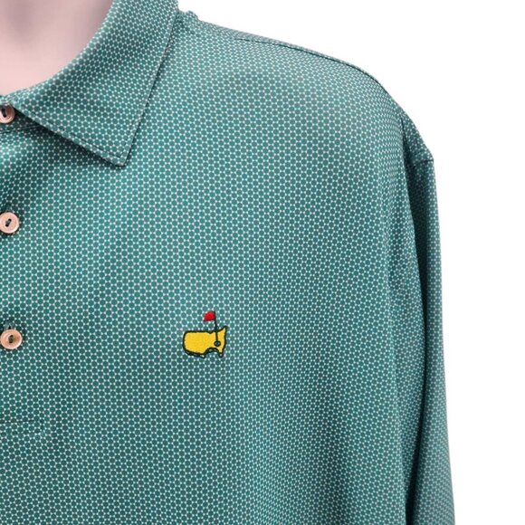 Masters Peter Millar Mens XXL Polo Shirt 2017 Green Geometric Logo Stretch Golf - Picture 3 of 10
